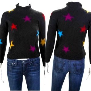 VEDA • Wool Mock Neck Star Party Big Bend Sweater Black • Size P